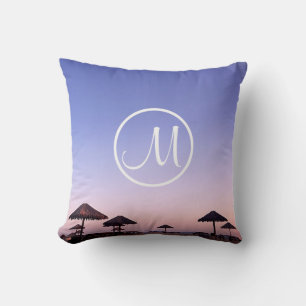 Purple Sunset California Beach Photo Monogram Name Cushion
