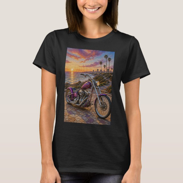 Purple Sunset Concept Chopper – 3D Micro Mosaic T-Shirt (Front)