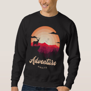 Purple Sunset Mountain Deer Forest Adventure Await Sweatshirt