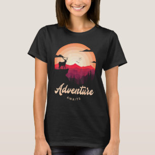 Purple Sunset Mountain Deer Forest Adventure Await T-Shirt