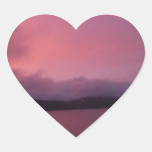Purple sunset on Lake Arrowhead Heart Sticker