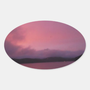 Purple sunset on Lake Arrowhead Oval Sticker