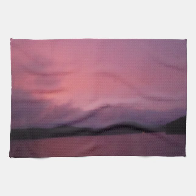 Purple sunset on Lake Arrowhead Tea Towel (Horizontal)