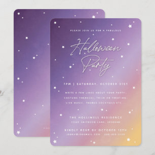 Purple Sunset Script and Stars Halloween Party Invitation