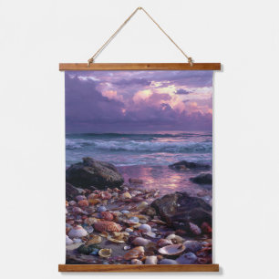 Purple Sunset Shell Beach Dreamscape Art Hanging Tapestry