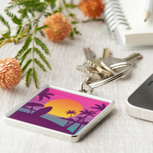 Purple sunset surf beach key ring (Side)