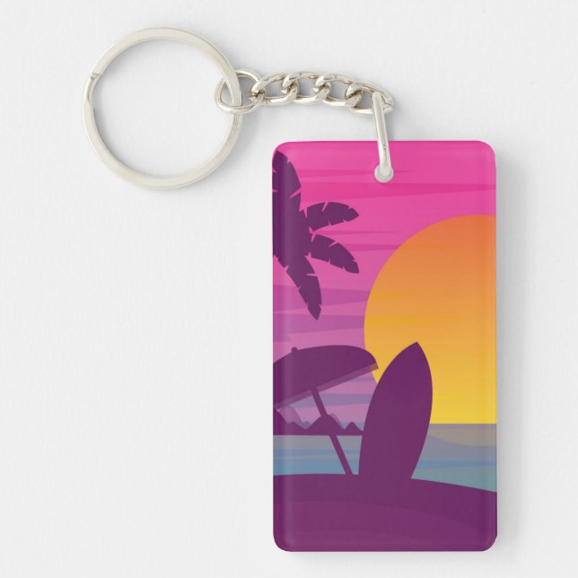 Purple sunset surf beach key ring (Front)
