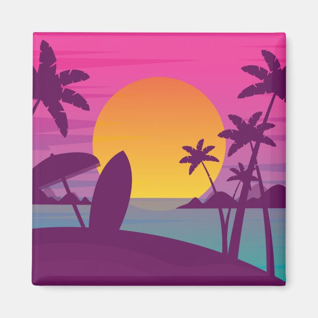 Purple sunset surf beach magnet (Front)