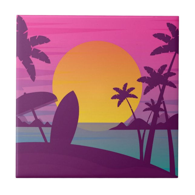 Purple sunset surf beach tile (Front)
