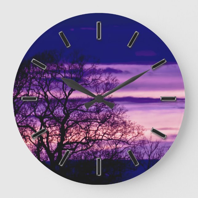 Purple Sunset Tree Silhouette wall clock (Front)