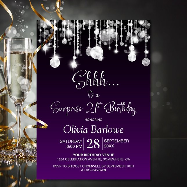 Purple Surprise 21st Birthday Party Invitation (Creator Uploaded)