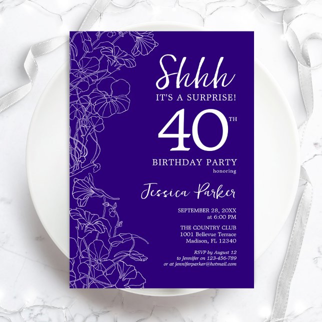 Purple Surprise 40th Birthday Invitation (Creator Uploaded)