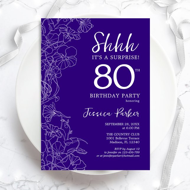 Purple Surprise 80th Birthday Invitation (Creator Uploaded)