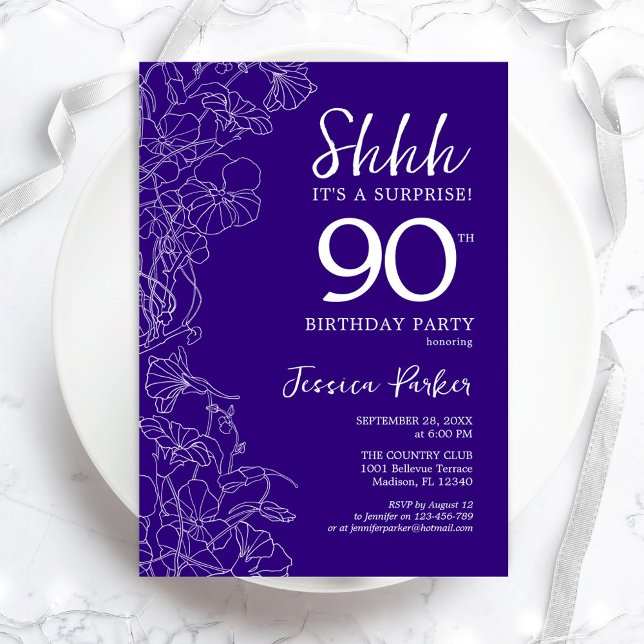 Purple Surprise 90th Birthday Invitation (Creator Uploaded)