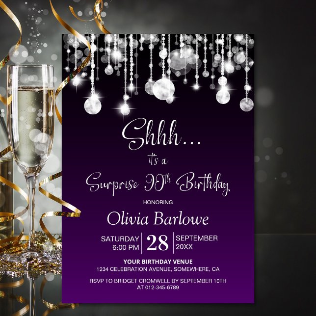 Purple Surprise 90th Birthday Party Invitation (Creator Uploaded)