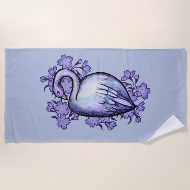 Purple Swan Art Beach Towel (Front)