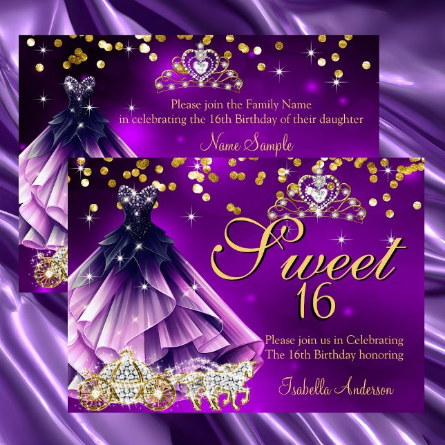 Purple Sweet 16 Birthday Dress Tiara Carriage  Invitation (Creator Uploaded)