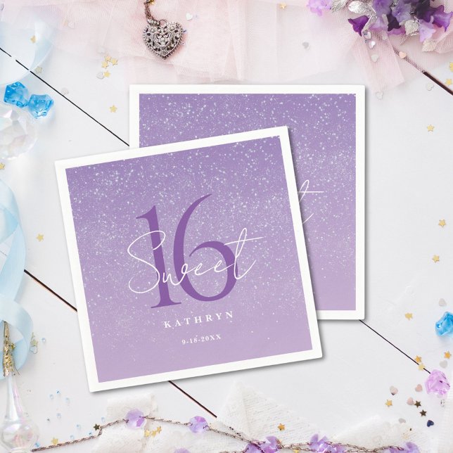 Purple Sweet 16 Custom Name  Napkin (Creator Uploaded)
