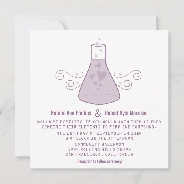 Purple Sweet Chemistry Wedding Invite (Front)