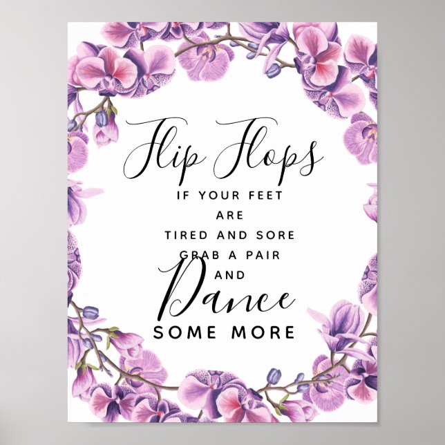 purple sweet pea wedding flip flops wedding sign (Front)