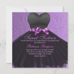 Purple Sweet Sixteen Black Dress Invitation