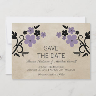 Purple Sweet Vintage Floral Save the Date Invite