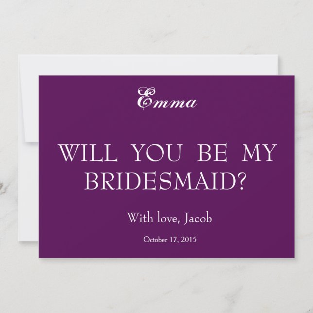 Purple Swiler Will You Be My Bridesmaid Invitation (Front)