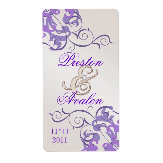 Purple Swirl Champagne Jewelled Wine Label (Front)