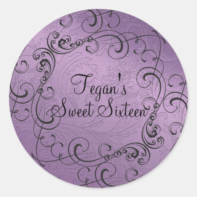 Purple Swirl Design Sweet 16 Envelope Sticker (Front)