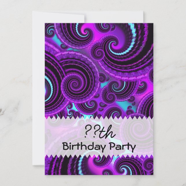 Purple Swirl Fractal Art Birthday Invitation (Front)
