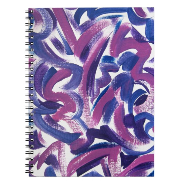Purple Swirl-Hand Painted Abstract Brushstrokes Spiral Notebook (Front)