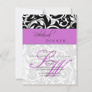Purple Swirl Monogram Rehearsal Dinner Card