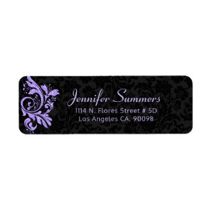 Purple swirl on black damask background