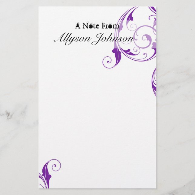 Purple Swirl Personalised Stationary Stationery (Front)