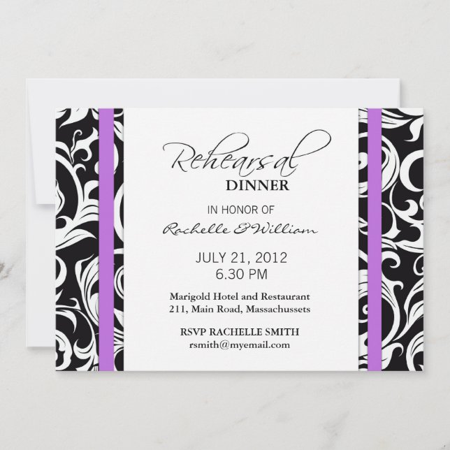 Purple Swirl Rehearsal Dinner Card (Front)