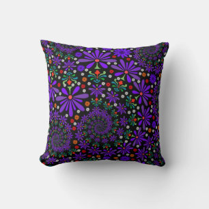Purple Swirling Flowers Floral Pattern Cushion