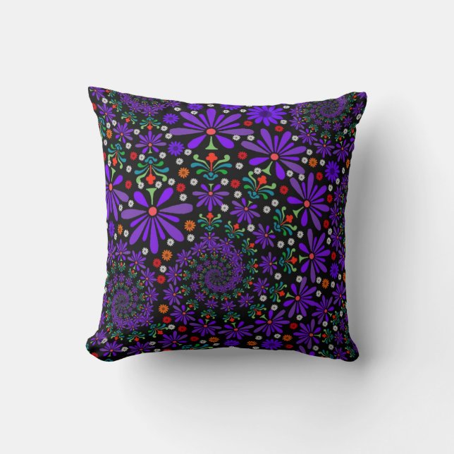 Purple Swirling Flowers Floral Pattern Cushion (Front)