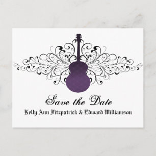 Purple Swirls Guitar Save the Date Postcard