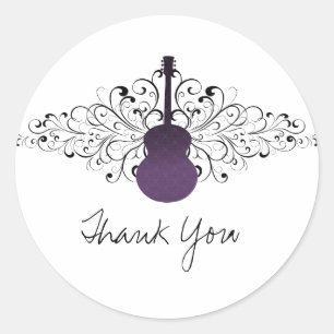 Purple Swirls Guitar Thank You Stickers