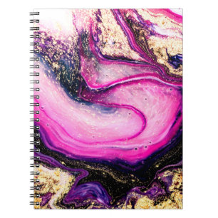 Purple swirls marble with glitter gold notebook