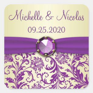 Purple swirls on golden Save the Date Sticker