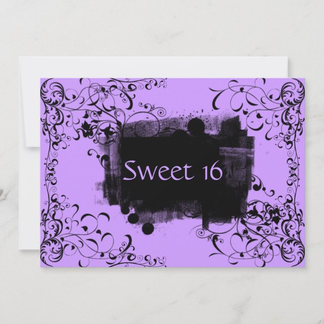 Purple Swirls Sweet Sixteen Birthday Party Invitation (Front)