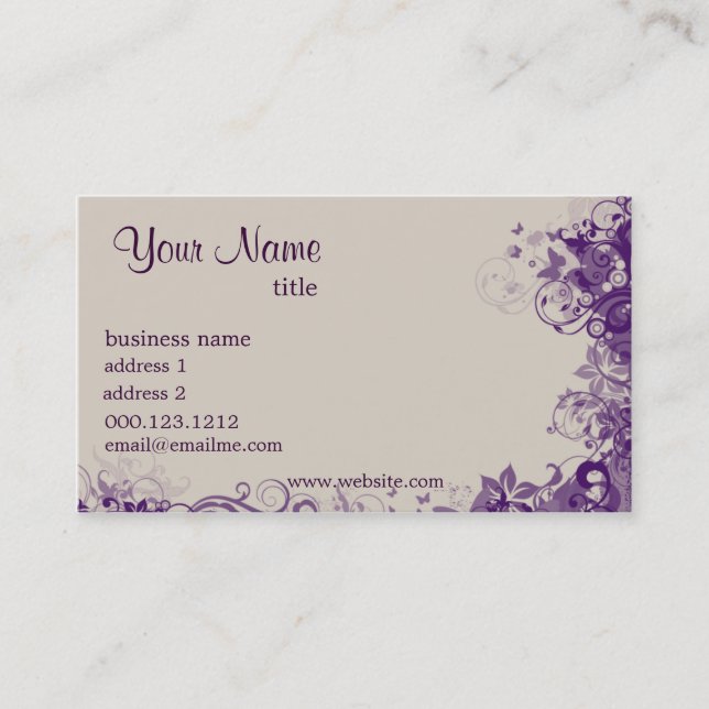 Purple Swirly Business Card TEMPLATE (Front)