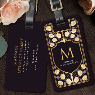 Purple Sword Shield Mediaeval Fantasy Monogram Luggage Tag