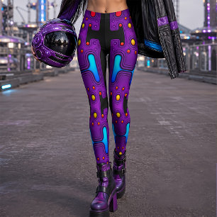 Purple Synth 80s Android Robot Cyber Robot Leggings