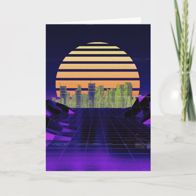 Purple Synthwave Greetings Card (Front)