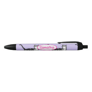 Purple Tabby Cat Cats Watercolor Girls Name Black Ink Pen