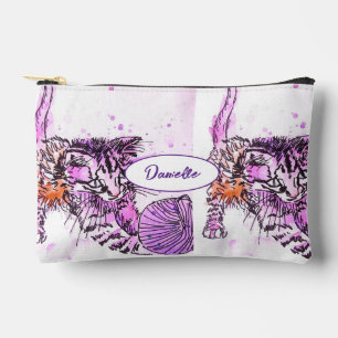 Purple Tabby Cat Pattern Watercolor Cats Girls Accessory Pouch