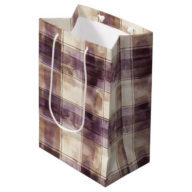 Purple Tan Cream Stripes Birthday Medium Gift Bag (Front Angled)