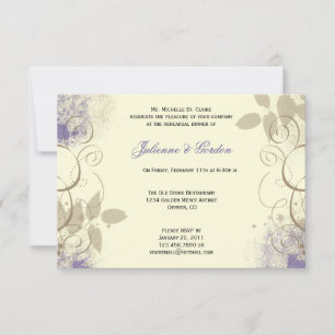 Purple Tan Grunge Leaves Swirls Rehearsal Dinner Invitation